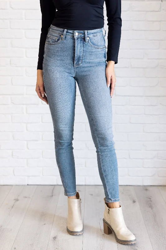 Straight Jeans for Classic Style -Justine High Rise Control Top Contrast Wash Skinny Jeans