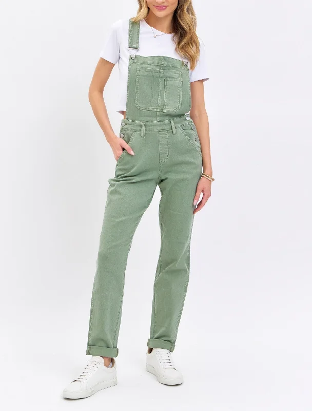 Wrap Skirt Jeans for Versatile -Judy Blue High Waist Garment Dyed Sage Boyfriend Overall Denim Jeans 88840