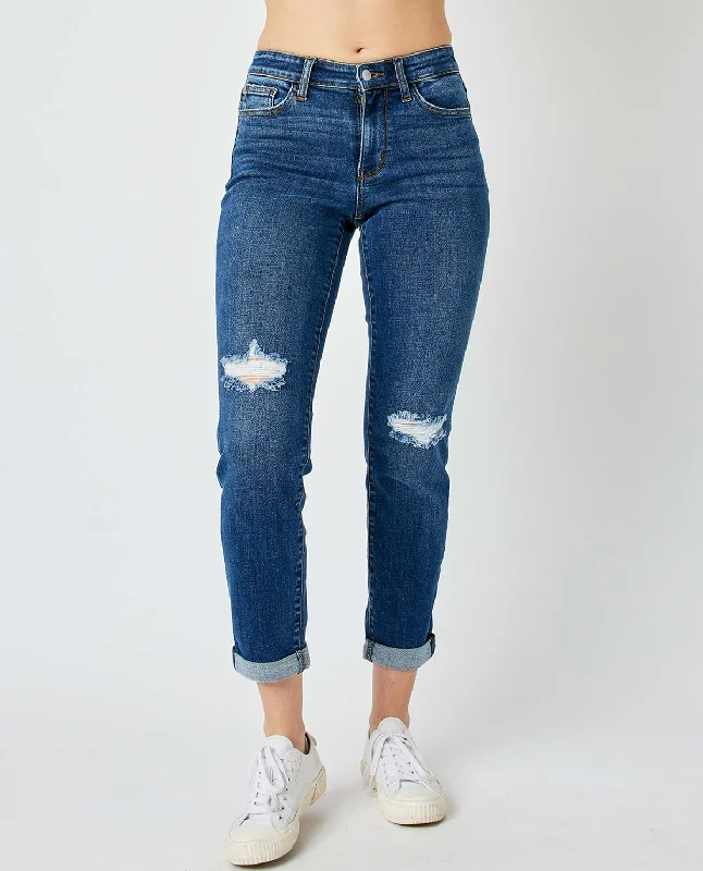 Five Pocket Jeans for Storage -Judy Blue Mid Rise Destroy Slim Jeans