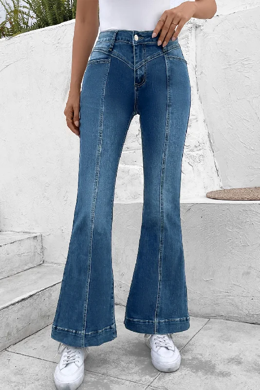 Overalls Jeans for Workwear -Pocketed Buttoned Flare Jeans