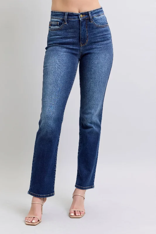 Embroidered Jeans for Detail -Judy Blue High Rise Vintage Wash Thermal Straight Denim Jeans 82631