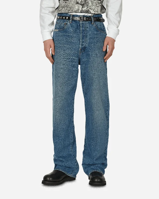 Heavy-duty work pants with tool pocket storage -Studded Denim Jeans Indigo