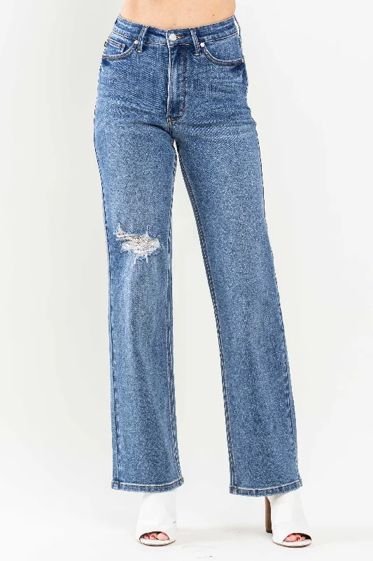 Bootcut Jeans for Flattering -Judy Blue High Waist Tummy Control 90's Straight Denim Jeans 88661