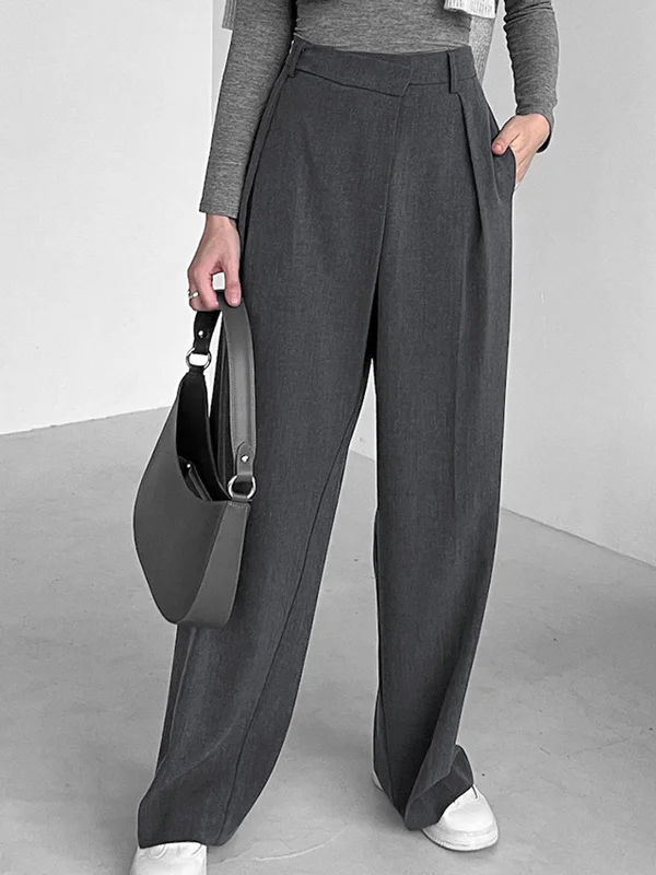 Stylish cropped pants for warm season trends -BerryBetty - Asymmetric Buttoned Wide Leg Pants