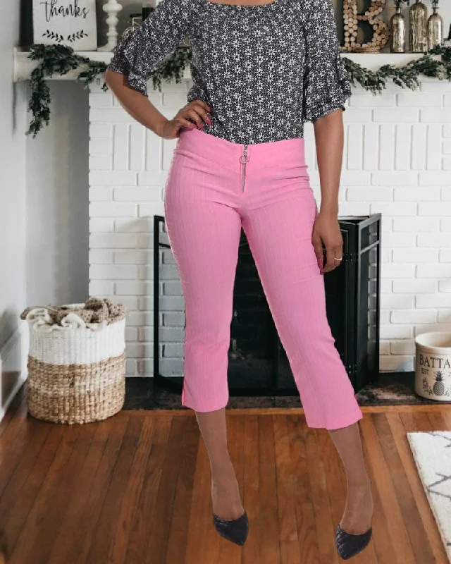 Breathable linen pants for hot summer days -Pink Pedal Pushers