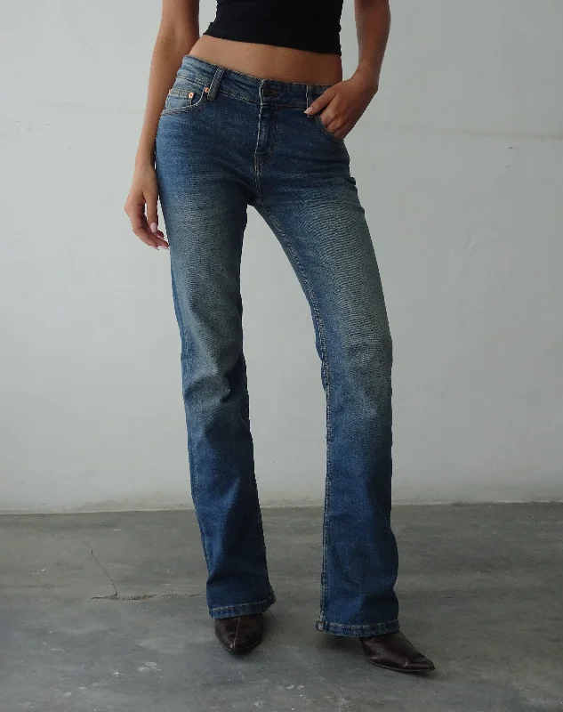 Light Wash Jeans for Casual -Low Rise Bootleg Jeans in Mid Vintage Blue