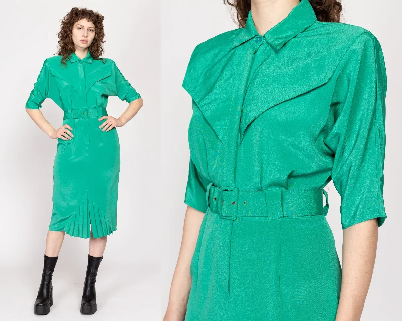 Abstract Dresses for Creative -Sm-Med 80s Teal Green Dolman Sleeve Shirtdress