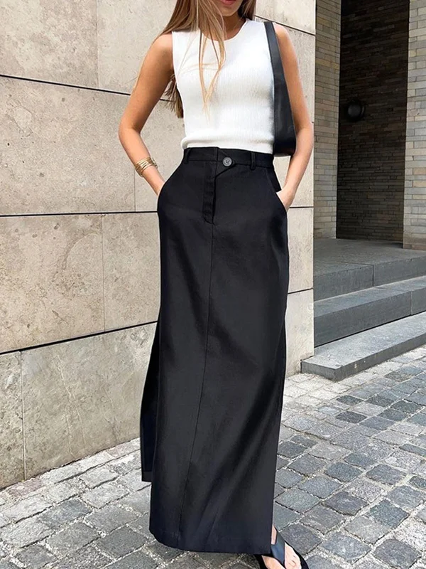 Patterned skirts for artistic standout appeal -Basic Buttoned Graceful Maxi Skirt