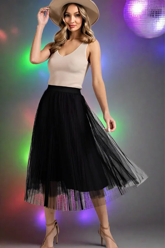 Casual skirts for effortless everyday wear -Eesome Mesh Pleated Midi Skirt - Black