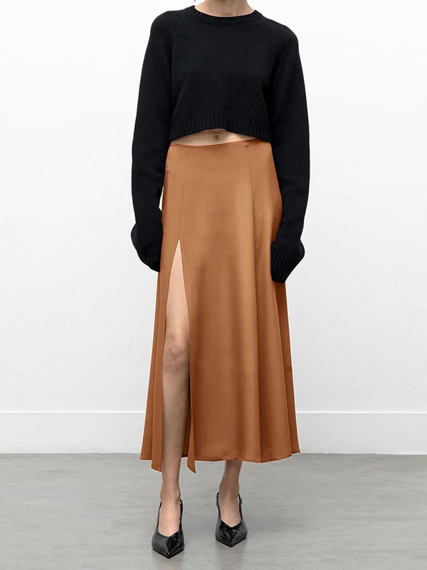 Durable cotton skirts for tough daily use -Terracotta Flowy Graceful Slit Midi Skirt