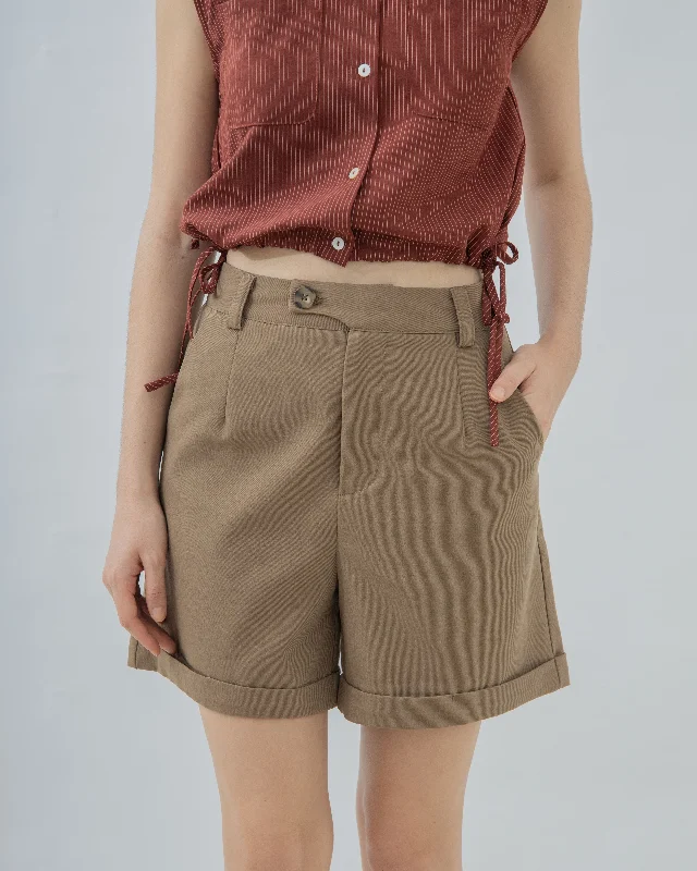 Black Skirts for Versatile -Side Button Folded Bermuda Shorts (Khaki)