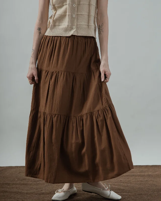 Pink Skirts for Feminine -Ada Layered Maxi Skirt (Brown)