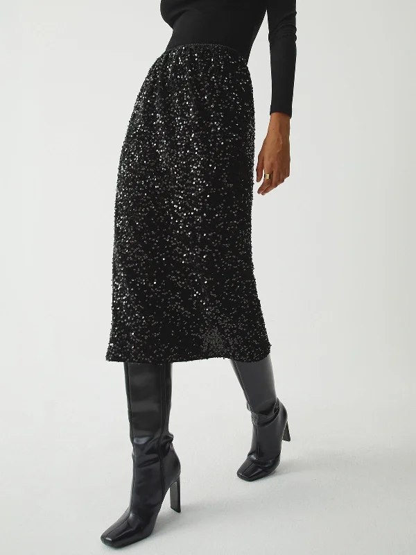 Cute mini skirts for fun party nights -Sequined Charming Midi Skirt