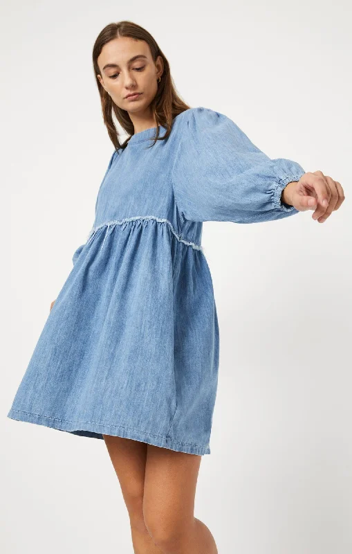 Embroidered Dresses for Detailed -DORY DRESS IN MID BLUE LIGHT DENIM