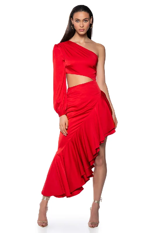 Polyester Dresses for Durable -CHA CHA CUT OUT HIGH LOW MAXI DRESS