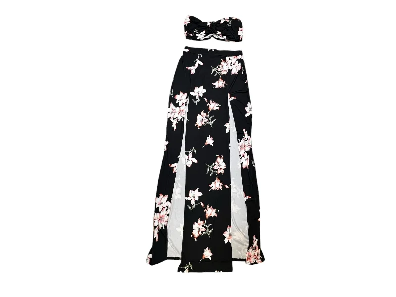 Classic black maxi skirts for versatility -Floral Print Skirt Set 2pc Boohoo Boutique, Size M