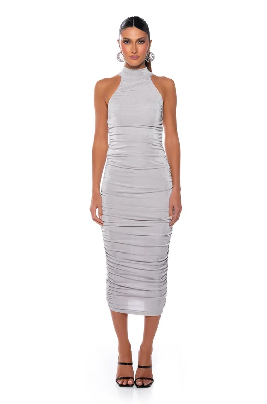 Gray Dresses for Subtle -BEST BEHAVIOR SLINKY MIDI DRESS