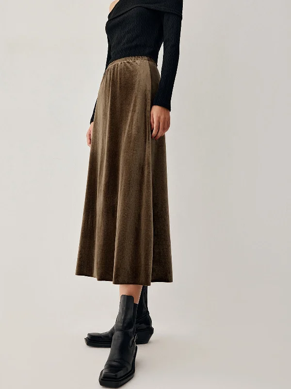 A-line mini skirts for fun flirty looks -Mocha Velvet Graceful Maxi Skirt