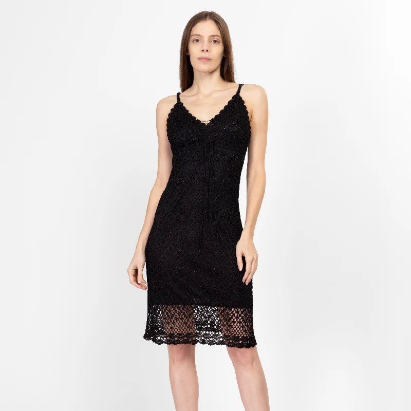 Celtic Dresses with Knotwork -Sm-Med Y2K Black Crochet Bodycon Sundress