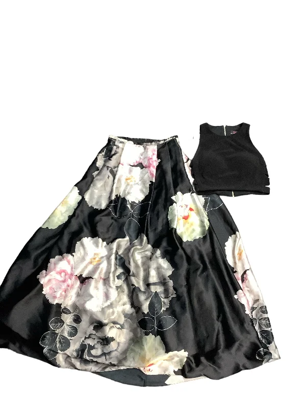 Patterned skirts with geometric print edge -Black Skirt Set 2pc Cmb, Size 6