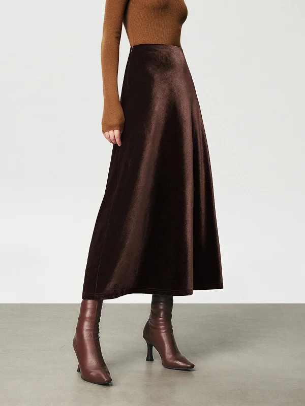 Bold skirts with metallic shimmer finish -High Waist Graceful Velvet Maxi Skirt