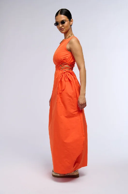 Maximalist Dresses for Bling -ALINA LACE UP DETAIL MAXI DRESS IN ORANGE