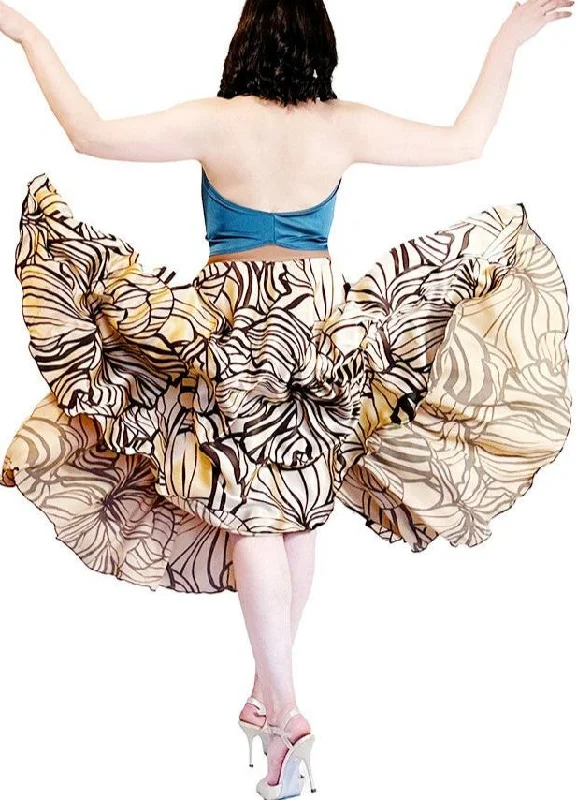 Pleated skirts with delicate pastel tones -coffee & caramel satin full circle skirt with slits