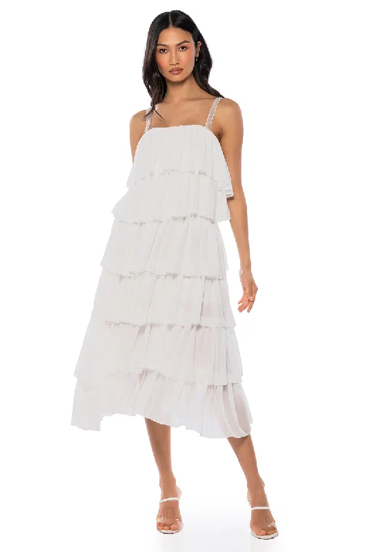 Mini Dresses for Youthful Look -ROSE TIERED SLEEVELESS MAXI DRESS IN WHITE