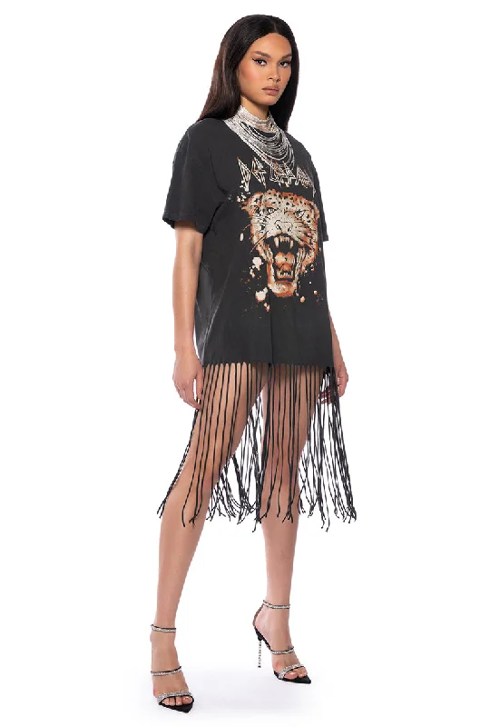 Belted Dresses for Shaping -DEF LEPPARD FRINGE DRESS