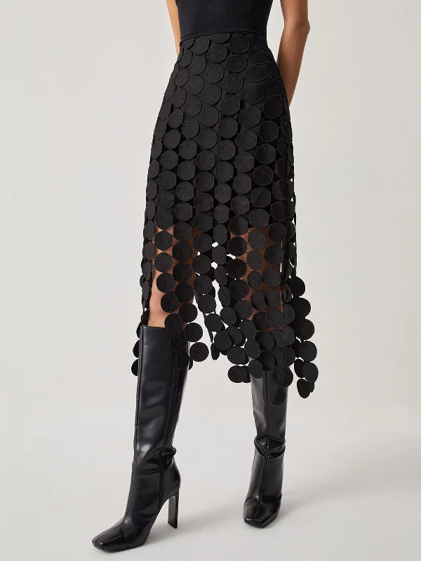 Lightweight skirts with airy fabric weave -Laser Cut Multi Trendy Circle Double Layered Skirt