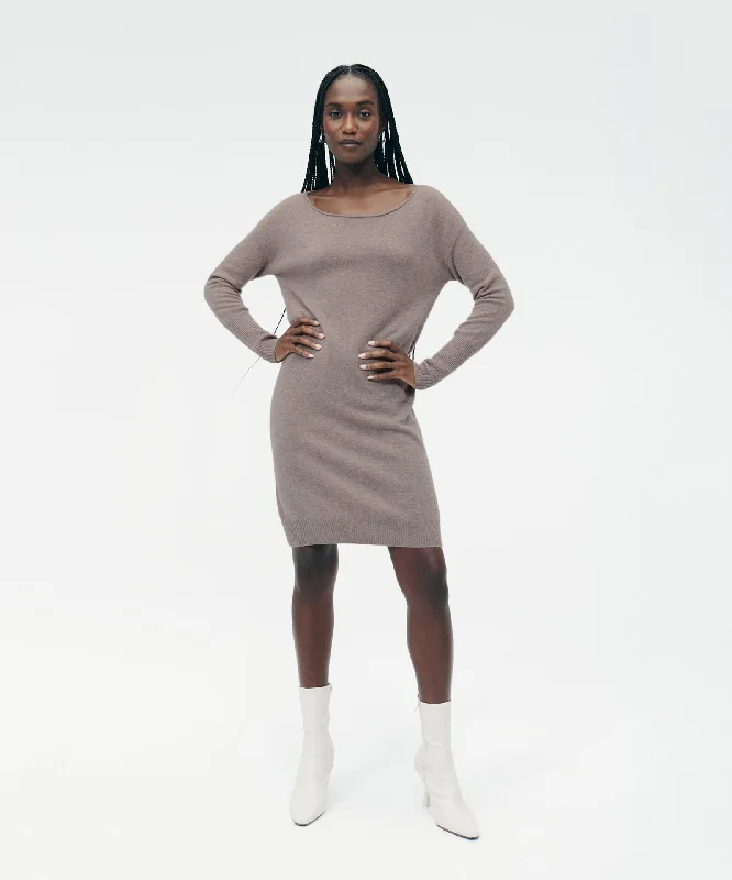 Belted Dresses for Shaping -Cashmere Boatneck Mini Sweater Dress