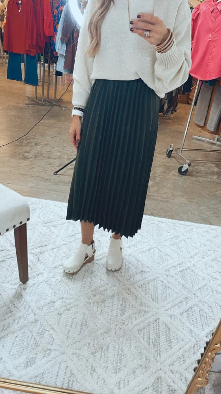 Affordable skirts with trendy slit details -ALL THE PLEATS MIDI SKIRT -OLIVE