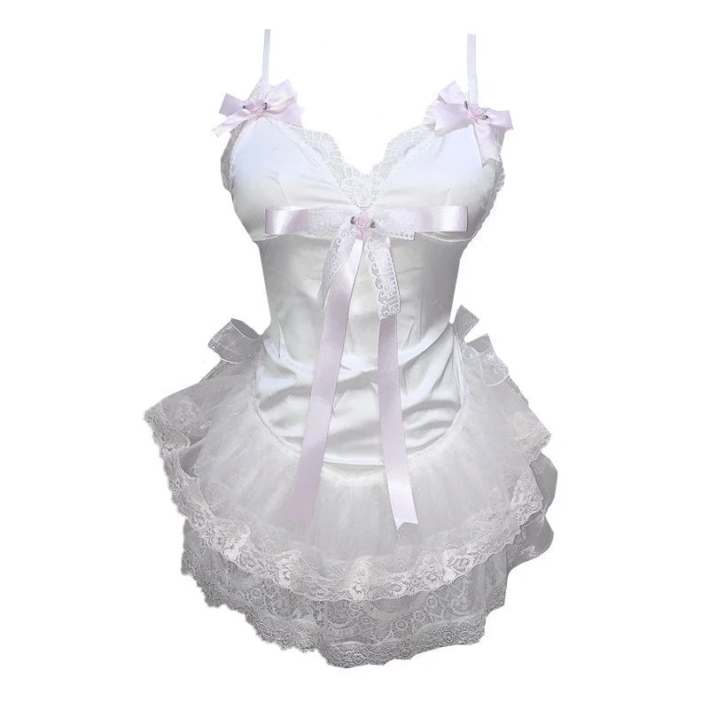 Rhinestone Dresses for Bling -Small Suspenders Dream Ballet Princess Dress Satin White Mini