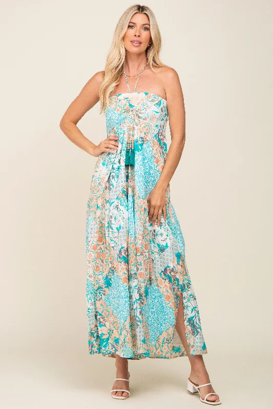 Contemporary Dresses for Fashion -Jade Floral Halter Front Tie Maxi Dress