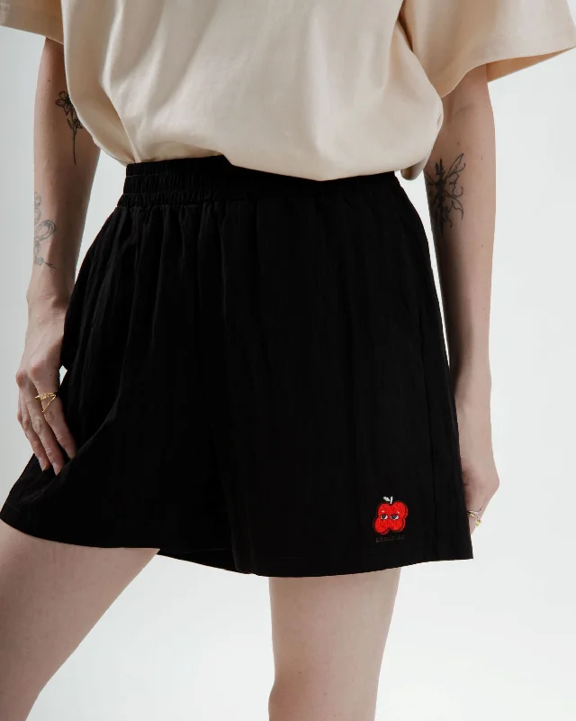 Ruffled Shorts for Feminine -Apple-LU Nylon Elastic Relax Shorts (Black)