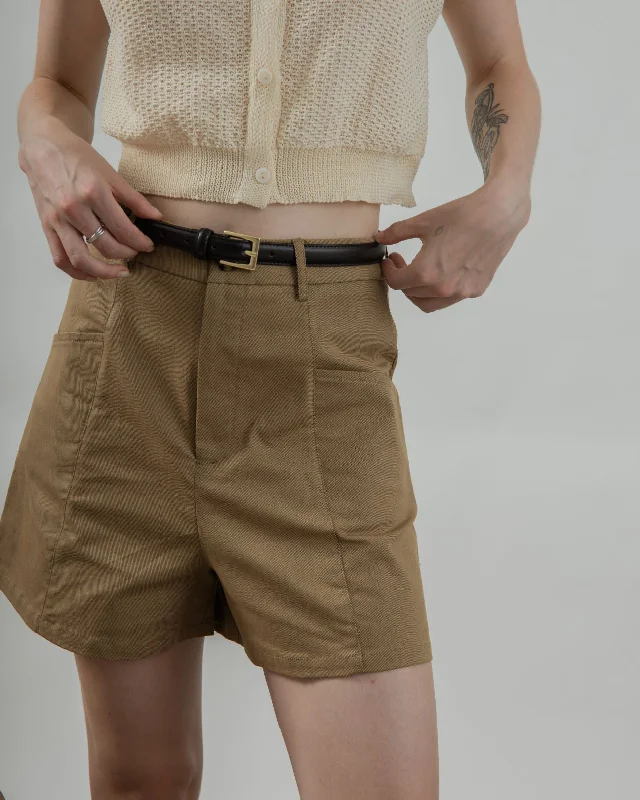 Hiking Shorts for Outdoor Trails -High Waist Side Pocket Shorts (Khaki)