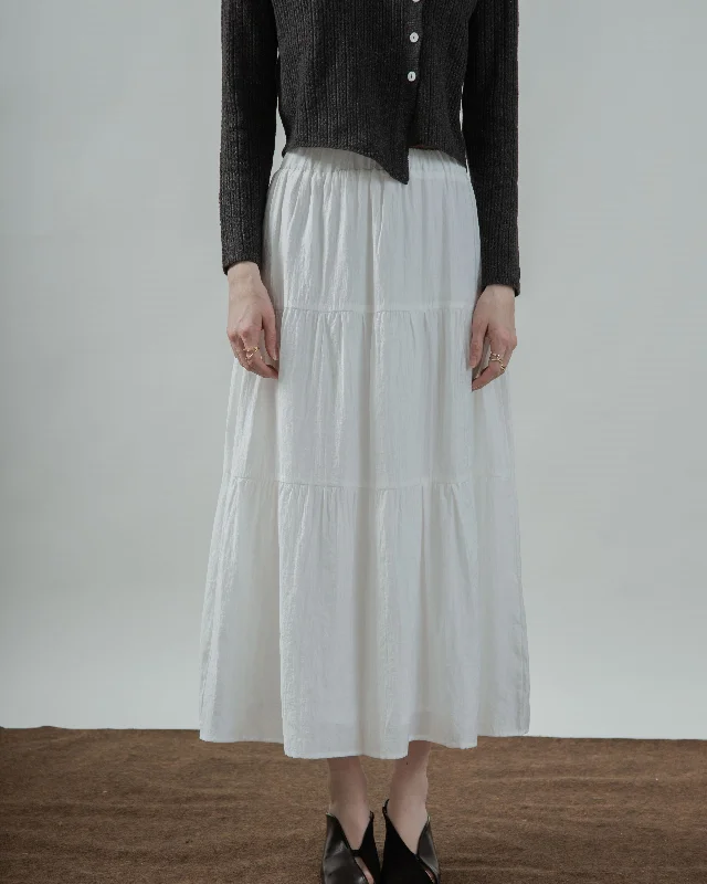 Satin Skirts for Shiny -Ada Layered Maxi Skirt (White)