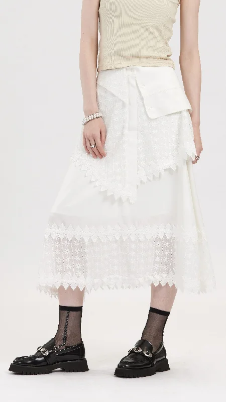 Classic skirts with simple clean lines -Patched Lace Skirt