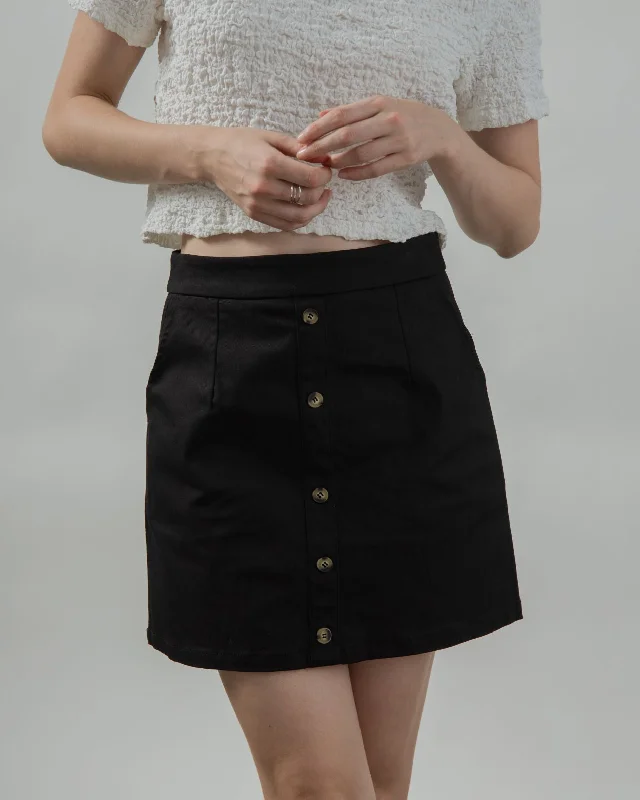 Wool Shorts for Warmth Needed -Button Down A-Line Skirt (Black)