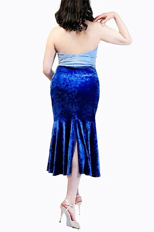 Stretchy skirts for all-day wear comfort -sapphire-blue velvet mermaid tango skirt with back slit