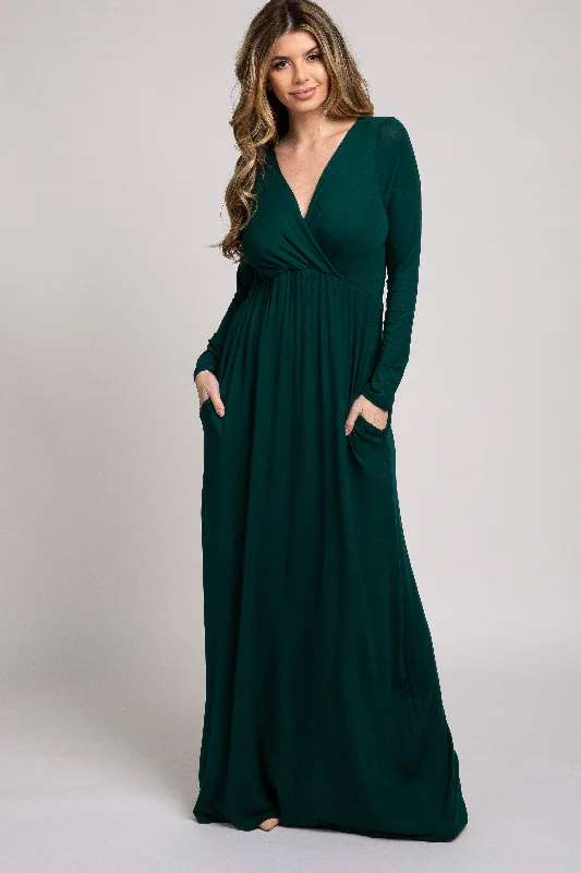 Satin Dresses for Shiny Look -Green Long Sleeve Maxi Dress