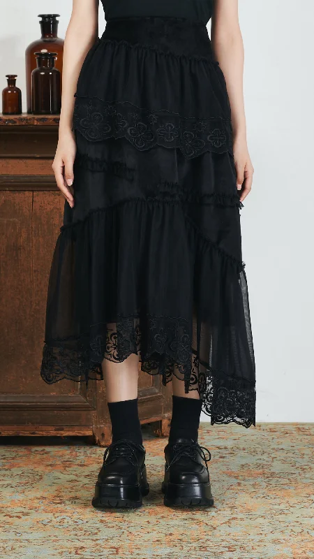 Lightweight skirts for warm season chic -Sheer Mesh Ruffles Skirt