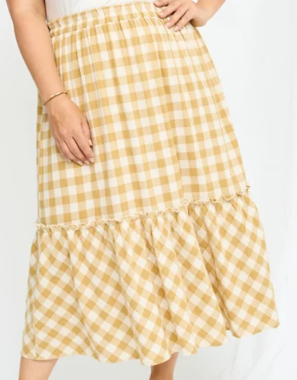 Ruffled skirts for soft romantic appeal -Checkered Ruffle Skirt (Plus)