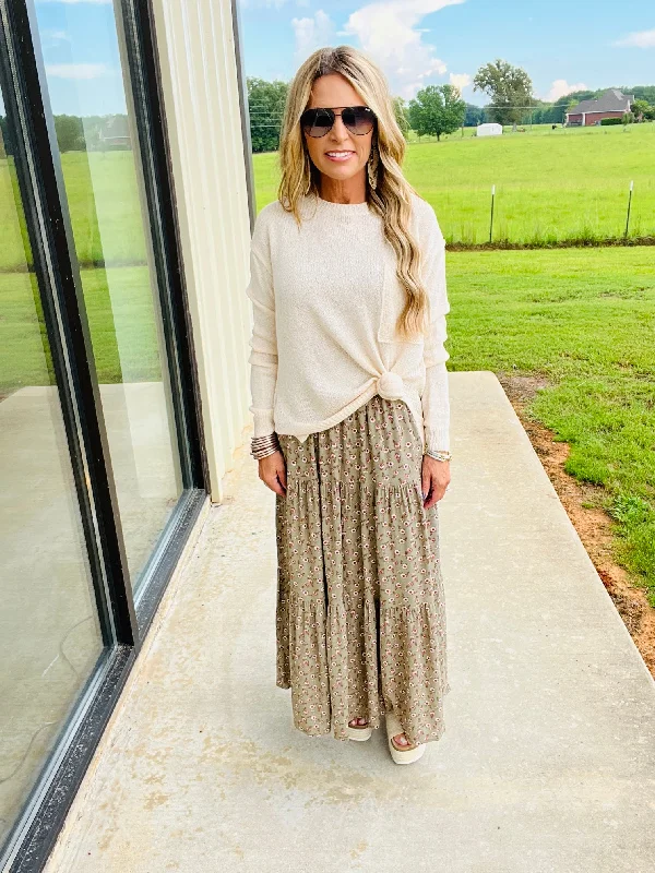 Cute skirts with playful polka dots -BETTER BE RIGHT MAXI SKIRT--OLIVE-FLASH SALE