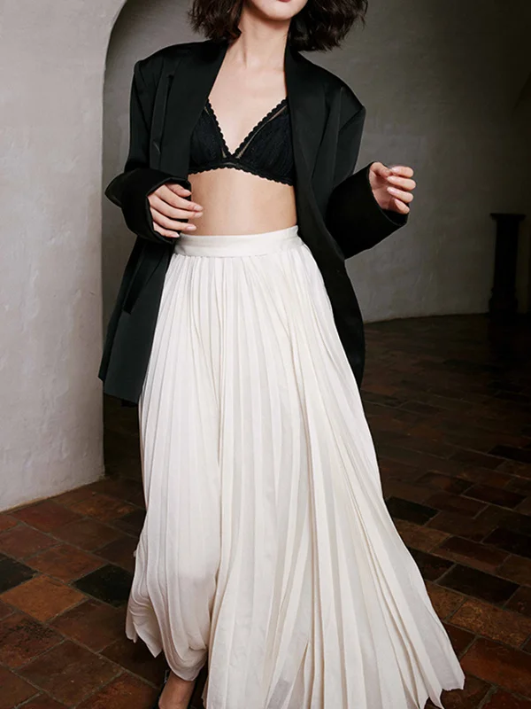 Flowy maxi skirts for breezy summer style -Solid Pleated Graceful Maxi Skirt