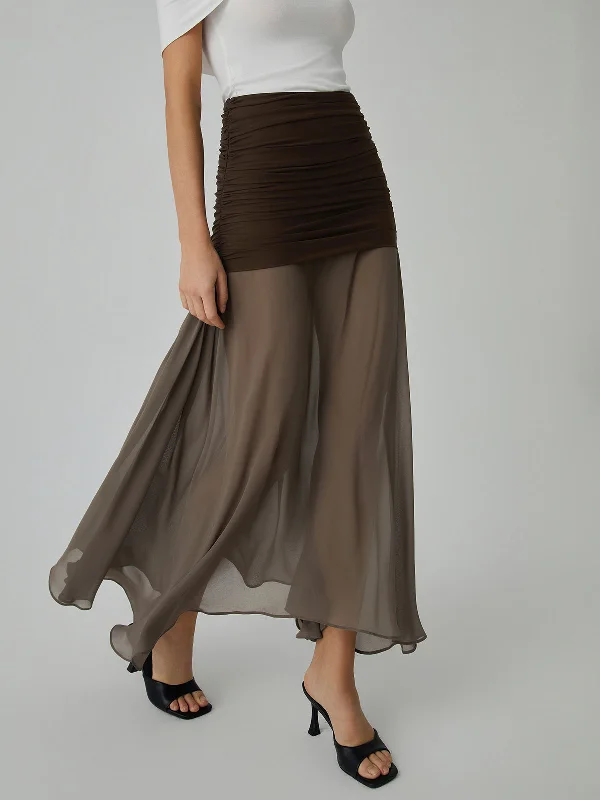 Wrap maxi skirts for versatile styling options -Net Chiffon Graceful Patchwork Maxi Skirt