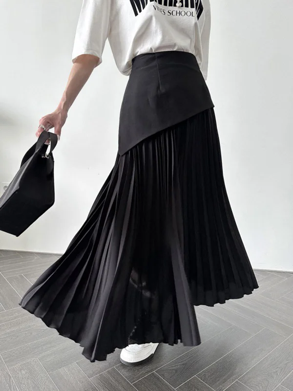 Classic black skirts for versatile outfit pairing -Pleated Patchwork Graceful Maxi Skirt