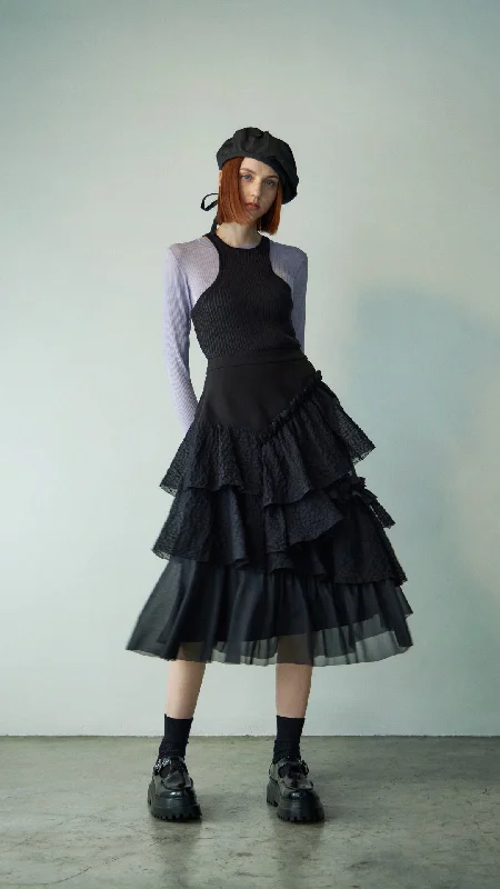 Pleated midi skirts for timeless grace -Ruffle See Through Skirt