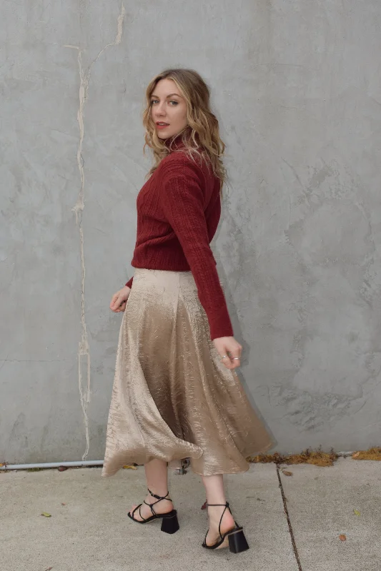 Ruffled midi skirts for delicate feminine touch -gold textured midi skirt