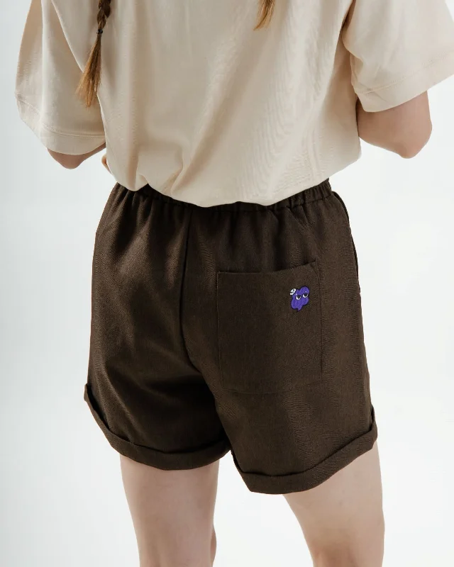 Pleated Skirts for Texture -Ghost-LU Embroidery Easy Folded Hem Shorts (Dark Brown)